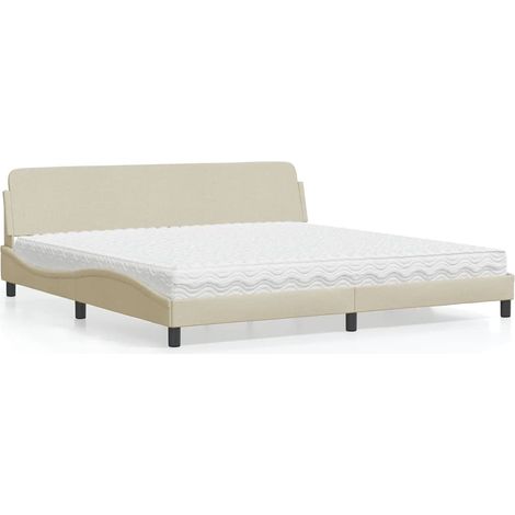 vidaXL Lit avec matelas Dover crème 200x200 cm tissu (1/5)