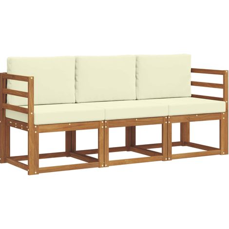 Set di divani da esterno con cuscino 3 pz Salotto da Giardino Naturale e Crema (1/5)