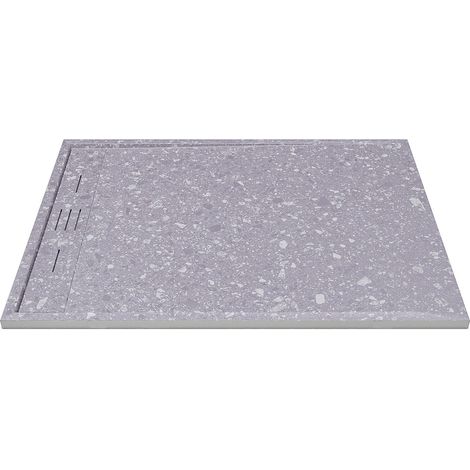 Receveur de douche extra plat à poser ou à encastrer recoupable en résine SMC - Effet Terrazzo gris - 120 x 90 cm - LYROSA