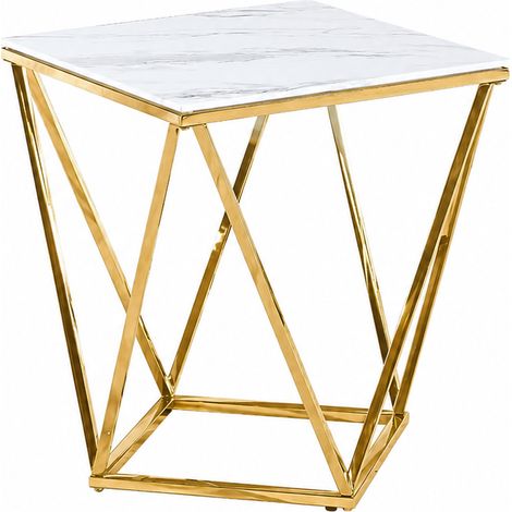 Bout de Canapé ALINA Gold & Marbre Blanc – 50x50x56 cm (1/5)