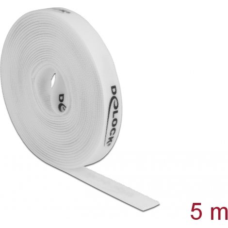 Delock Cinta de gancho y bucle en rollo LA 5 m x AN 15 mm blanco