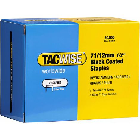 Boîte de 20000 agrafes galvanisées de type 71 L. 12 mm Noir - TA-0290 - Tacwise (1/2)