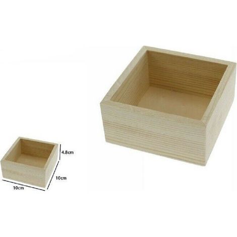 TrAdE Shop Traesio - Set 2 Pz Box Scatola Scatole In Legno Naturale 10 X 10 X 4.8 Cm Decoupage 71197 -