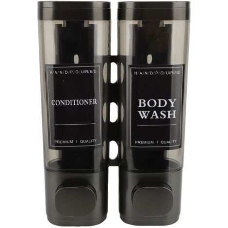 Distributeur de savon à pompe à pression mural 300ml ABS double tête Transparent vue shampoing gris (1/5)