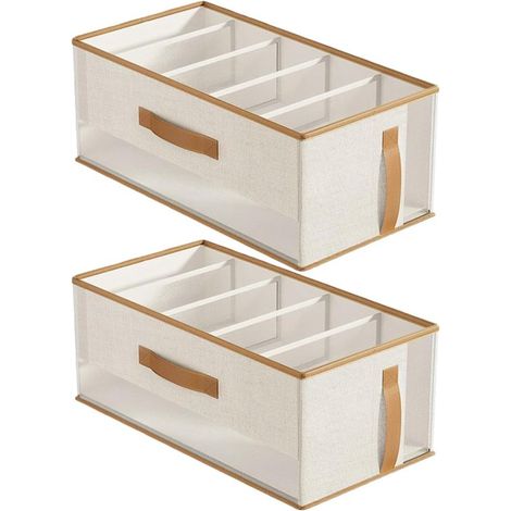 Coffre de rangement pour vêtements en 2 pièces - Panier de rangement - Avec séparateurs - Armoire pliable - Tissu non tissé - Beige (1/5)