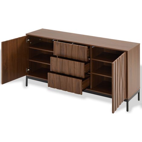 Sideboard 150 cm aus MDF in Dunkelbraun, 3 Schubladen, moderner Mid-Century-Stil (1/5)