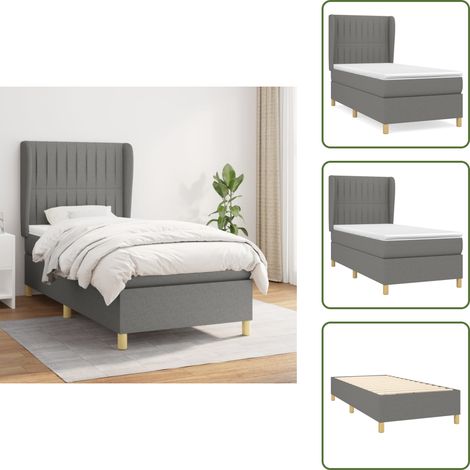Sommier à lattes de lit et matelas Gris foncé 90x190 cm Tissu - Lit Plateforme - Lit Tapissier - Literie - Matelas À Ressorts Ensachés - Tête De Lit Ajustable (1/5)