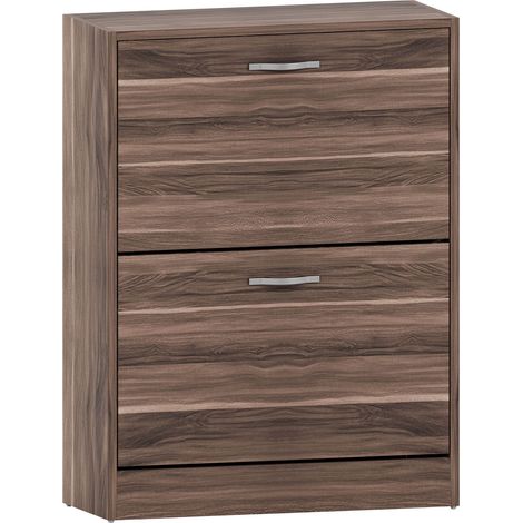 2 Drawer Shoe Cabinet Hallway Storage Cupboard Stand, Walnut
