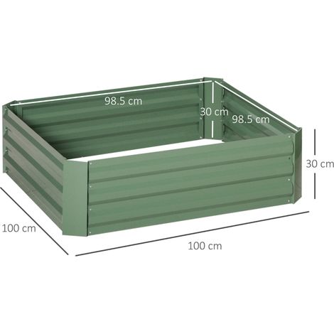 Ensemble de 2 bacs potagers surélevés en acier galvanisé, jardinières pour plantes, légumes et arbustes, 100 x 100 cm, vert (1/3)