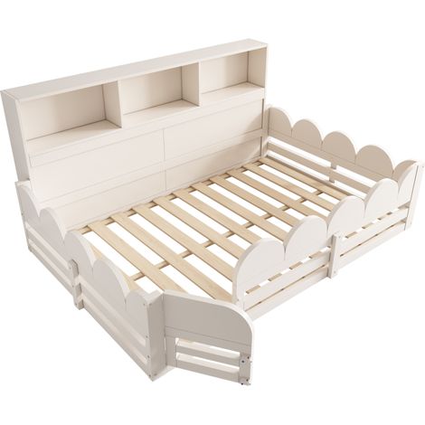 Cama casita infantil 140 x 190 cm blanca con barrera, puerta y estante (1/5)