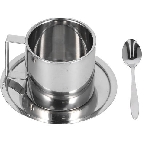 Lot 3 tasses à café en acier inoxydable 304, double paroi isolante, mug créatif pour maison, tasse à lait, style européen, 280 ml. (1/5)
