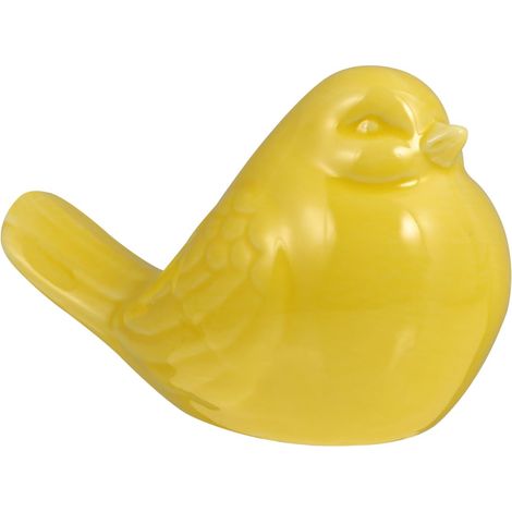 Figurine d'oiseau en céramique jaune fabriquée à la main - Petite sculpture d'oiseau décorative pour salon, bureau et maison - Peu encombrante et moderne (1/5)