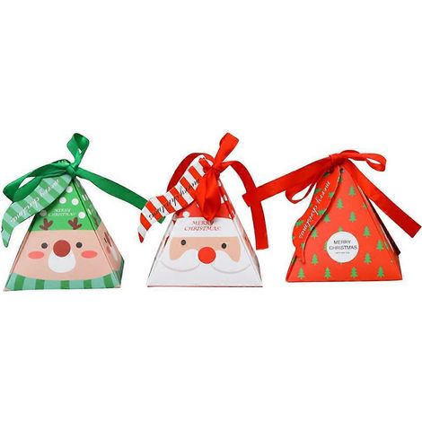 24 boîtes à bonbons en papier créatives pour Noël, jolis motifs de dessins animés, emballages cadeaux pour friandises et chocolats, articles de fête (Père Noël rouge + renne vert + rouge)-24pcs (1/3)