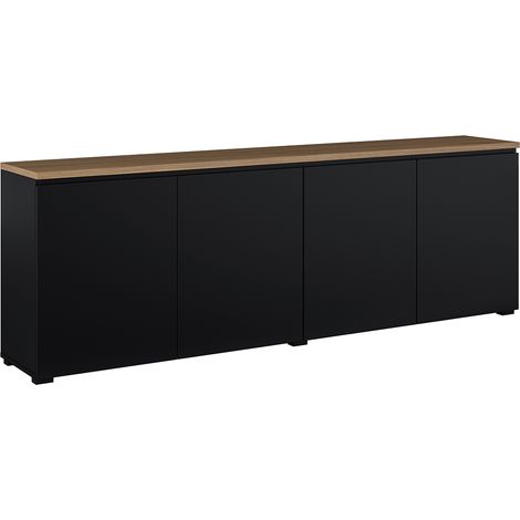 Buffet Liko mit 4 Türen, Schwarz und Holzoptik, 200cm