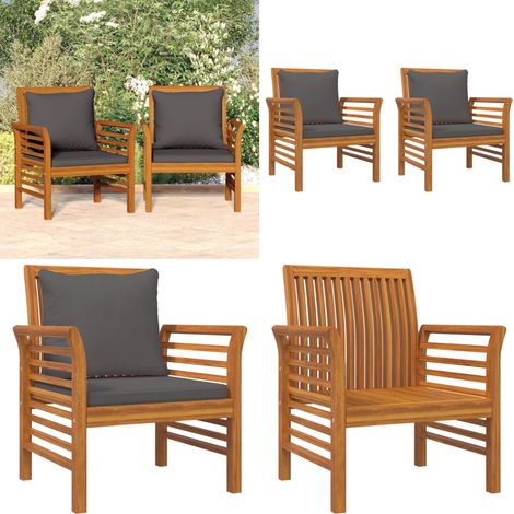 Chaises de canapé coussins gris foncé lot de 2 acacia massif - Chaise De Jardin - Meubles De Jardin - Fauteuil De Jardin - Salon De Jardin - Acacia Massif - Home & Living (1/5)