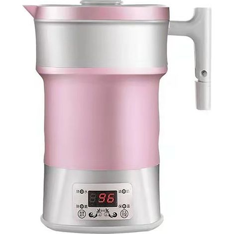 Bouilloire électrique pliable 110 V-220 V, 800 W, en silicone, portable, pliable, contrle thermostatique, bouilloire à eau chaude, prise UE, rose, taille libre (1/5)