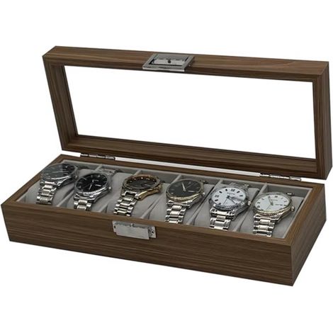 6-teiliges Uhrenetui – Edles Walnussholz – Aufbewahrungsbox – Vitrine – Uhrenbox – Uhrenkoffer – Uhrenorganizer – Uhrenbox – Schmuckkästchen (1/5)