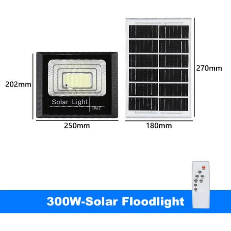 Projecteur solaire LED (300 W) étanche pour éclairage extérieur de jardin, mur, aménagement paysager. (1/5)