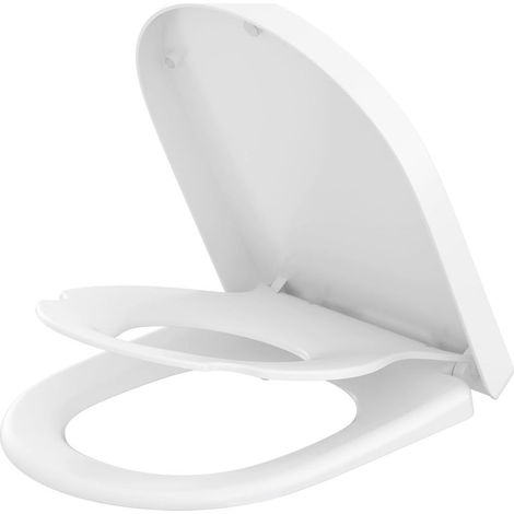 1 - WC-Sitz - Kindersitz - D-Form - Doppelte Absenkautomatik und verstellbares Scharnier - Für Erwachsene und Kinder - Weiß - 45 x 36 x 5 cm (1/5)