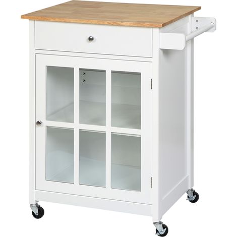 Chariot de Cuisine Multi-usages avec 4 Roues, en Bois Blanc, 67x48x86.5cm (1/5)