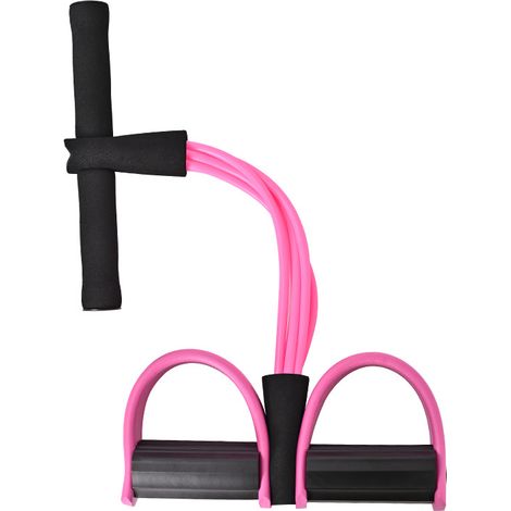 Bande de résistance pour pédales avec poignées – Bande élastique en PVC à 6 tubes pour des entraînements complets du corps – Noir/Rose. (1/5)