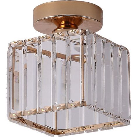 Plafonnier Moderne Lustre Abat-jour en Cristal et Métal LED Suspension Luminaire éclairage E27 Lampe de Plafond Carré pour Chambre salon Couloir cuisine salle de bains Salle à Manger, Doré (1/4)