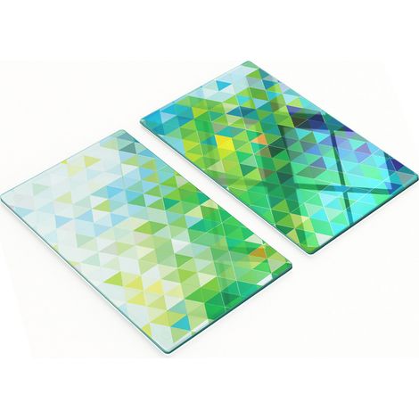 Juego de dos tablas de cocina de cristal con diseño abstracto de triángulos, 2x30x52 cm. (1/5)