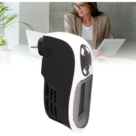 Mini radiador eléctrico de 500 W, portátil, para montaje en pared, blanco y negro, con iluminación LED y características de seguridad (ABS+PP+cerámica) para el hogar y la oficina. (1/5)
