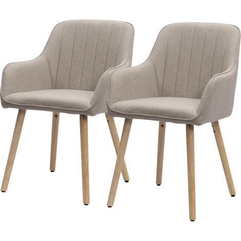 REDOM Juego de 2 sillas de comedor con reposabrazos integrados, respaldo alto, soporte ergonómico, patas de madera maciza, tela y metal caqui