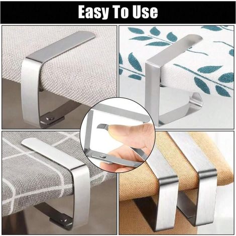 Lot de 4 grandes pinces à nappe en acier inoxydable pour camping, adaptées aux tables intérieures et extérieures, camping, pique-nique, restaurant - Couleur originale (1/4)