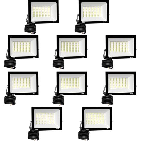 10 Pack Projecteur LED Extérieur 100W 10000 lúmenes 6500K lumière Blanche Froide Spot LED Eclairage IP65 Étanche Projecteur Extérieur Eclairage de Sécurité Floodlight (1/5)