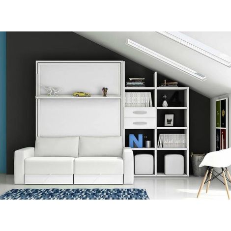 Les Tendances – Lit escamotable 140x190 avec canapé et étagère – Façade gris anthracite – Canapé gris – Système de vérins à gaz – Fabrication européenne (1/5)
