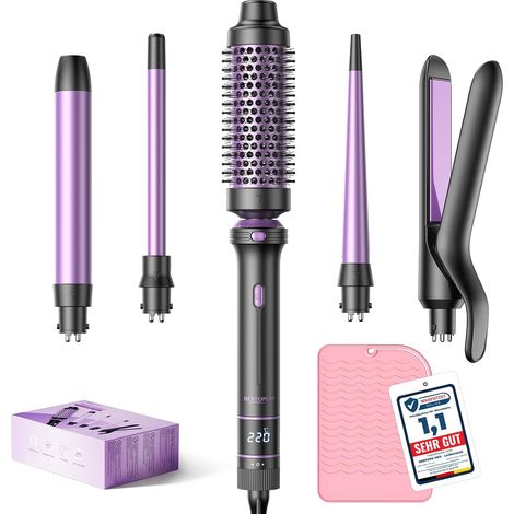 Boucleur à Cheveux 5 en 1 - Fer à Boucler Avec un Lisseur Cheveux,Brosse Thermique, Boucleur Wavy (9 mm-25 mm),Fer à Friser Kit - Température Réglable,Pour Les Voyages et Les Cadeaux (1/5)