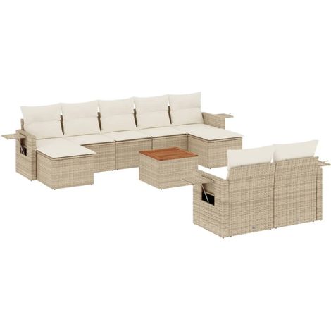 Set Divano da Giardino 10 pz con Cuscini Beige in Polyrattan vidaXL (1/5)