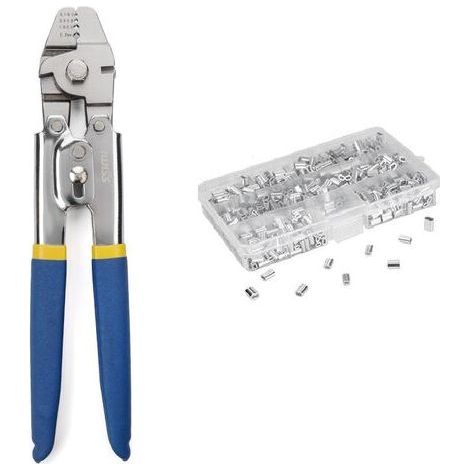 Outil de sertissage pour câble métallique jusqu'à 2,2 mm avec 600 manchons de sertissage double barillet en aluminium de 3 tailles (1/5)