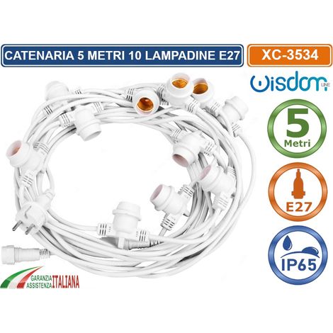 Catena di luci lineare 5 metri per 10 lampadine E27 IP54 Bianca Wisdom (1/7)