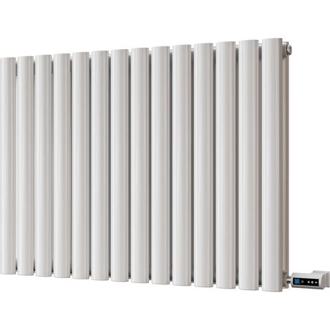 Omeara - White Horizontal Electric Radiator H600 x W812mm Double Panel 800w Thermostatic WIFI - Feet Included (1/2)