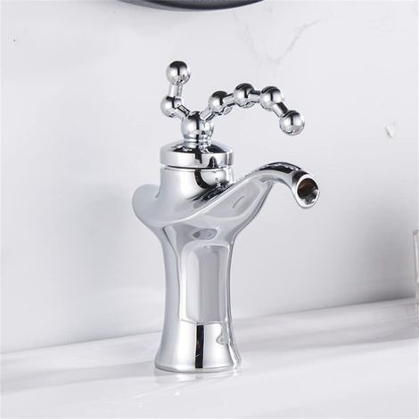 Rubinetto per lavabo in ottone vintage, miscelatore per bagno europeo, miscelatore per lavandino con acqua calda e fredda, argento