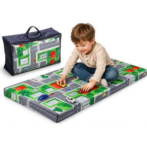 Arensberger Kinderreisebett Matratze 60x120 cm – faltbare Baby- & Kindermatratze mit Stadtmotiv, Nanocell Gelschaum, abnehmbarer Bezug & Tragetasche (1/5)