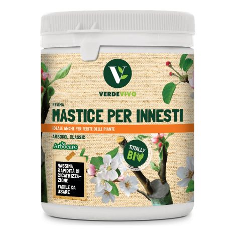 Mastice per innesti Arbokol 500 gr in barattolo composto da resine sintetiche a filmazione elastica ad azione vitalizzante cicatrizzante antibatterico (1/2)