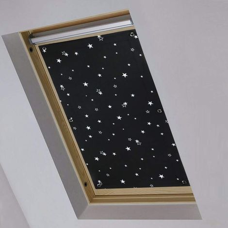 Verdunkelungsvorhang für Fenster und Dachfenster, No-Bohr-Rollo, Verdunkelungsvorhang mit Saugnäpfen, Sonnen- und Hitzeschutz, für Büro, Schreibtisch, Autofenster, Schwarz + Sterne, 60 cm 93 cm (1/5)