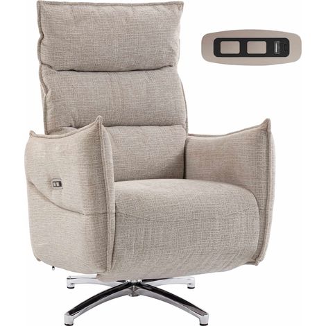 Electric Recliner Chair with USB Ports, Beige Linen Fabric