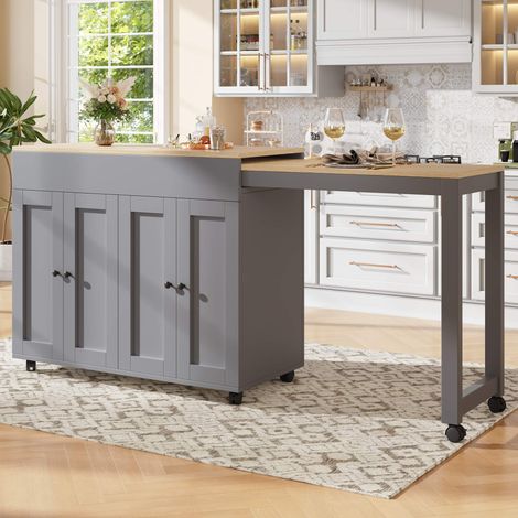 Table bar extensible 118-180 cm grise 6 rangements séparateur de pièce salle à manger (1/5)