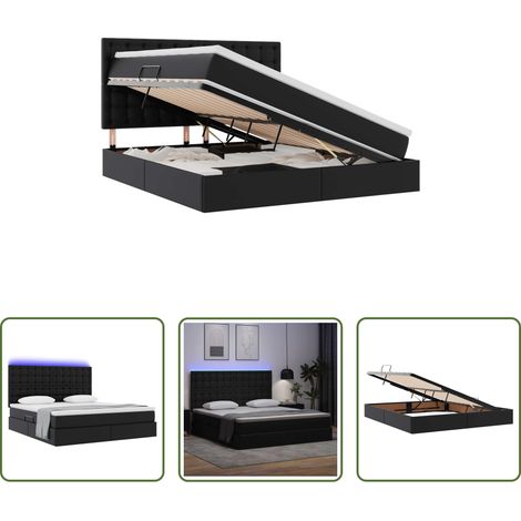 vidaXL LED-Bett - Bett mit Stauraum und LED Schwarz 180 x 200 cm Kunstleder (1/5)