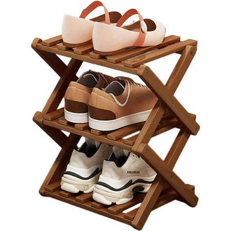Étagère à chaussures pliante en bois, organisateur de rangement en bambou peu encombrant, sans installation, support étroit pour chaussures pour petits espaces et coins (1/5)