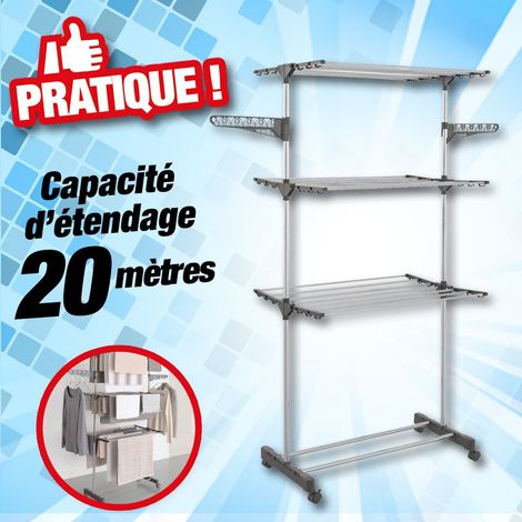 Séchoir étendoir à linge inox pliable 3 niveaux – Hauteur 1,65m – Capacité 20m d'étendage – 4 roues pour déplacement facile – Outiror (1/3)