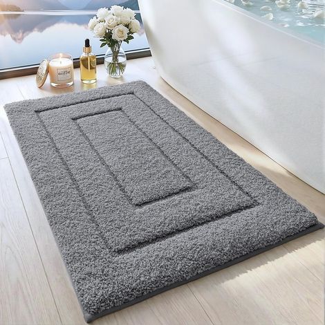 Tapis Salle de Bain Antidérapant Microfibre 60x90cm Gris (1/5)