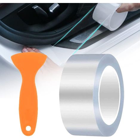 Films de Protection Transparent pour Peinture pour Auto Moto Vélos, Protecteur de Seuil Bord Porte de Voiture Covering Auto-adhésif Autocollant Anti-Rayures (5cm x 10M) (1/5)