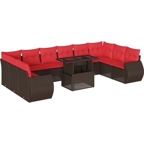 Maison Exclusive - Set Divani da Giardino 11 pz con Cuscini Marrone in Polyrattan (1/5)