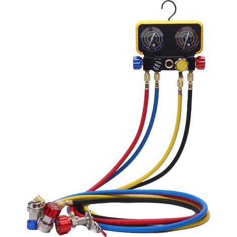 HVAC Gauges with Hoses 4-Way Heavy Duty Brass Manifold Gauge Set Replacement for R410A R32 R134A R22 Refrigerants (1/5)